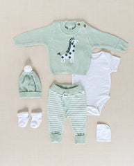 Set Primer Día Bordado Jirafa Verde