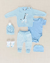 Set Primer Día Bordado Jirafa Azul