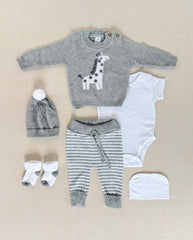 Set Primer Día Bordado Jirafa Gris