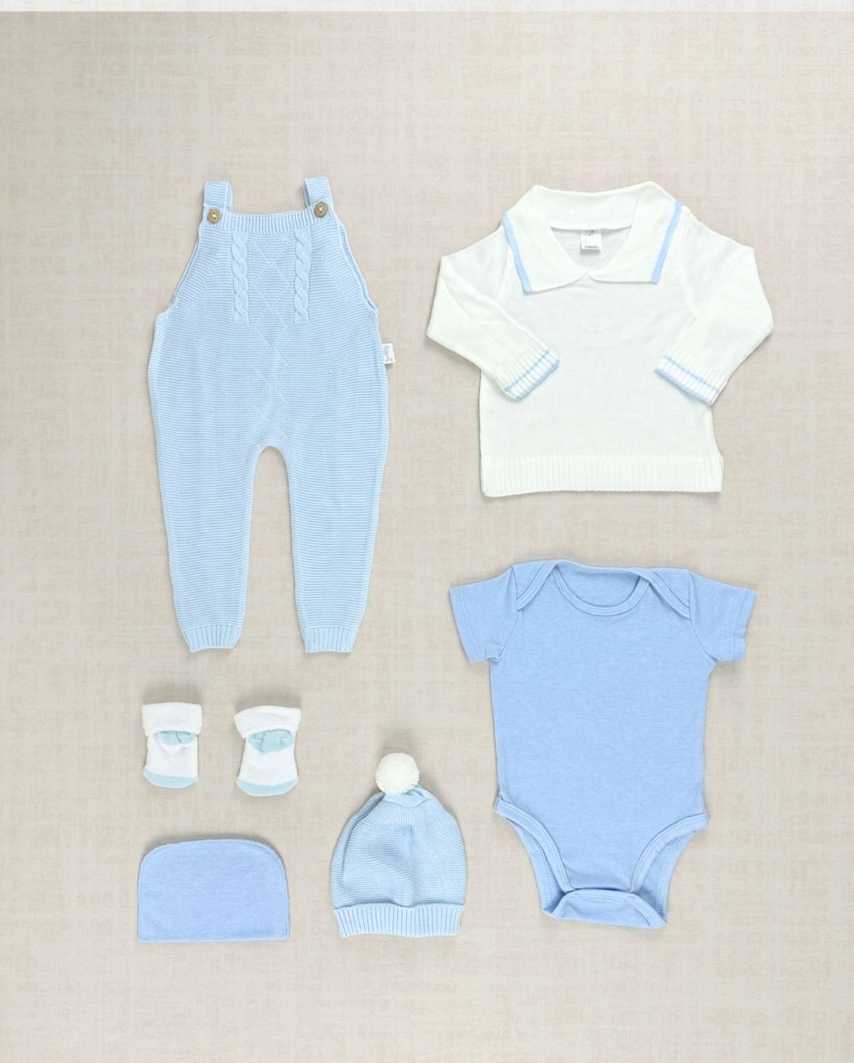 Set Primer Día Tejido Overol Cuello Azul