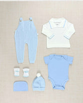 Set Primer Día Tejido Overol Cuello Azul