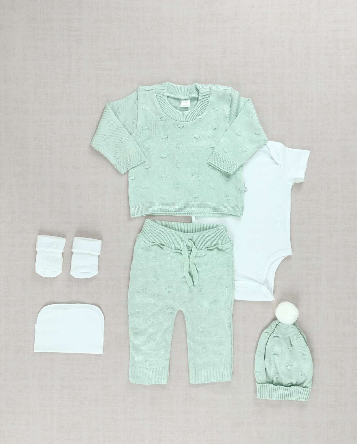 Set Primer Día Tejido Puntos Verde