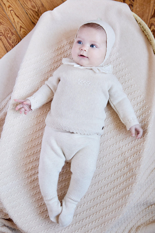 Primer Dia Tricot Beige Cuello Volante
