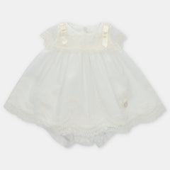 Vestido Tul Bordado Moños Blanco