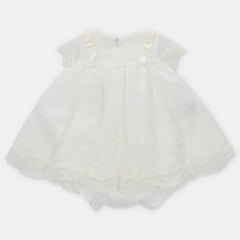 Vestido Tul Bordado Moños Blanco