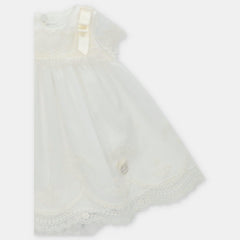 Vestido Tul Bordado Moños Blanco