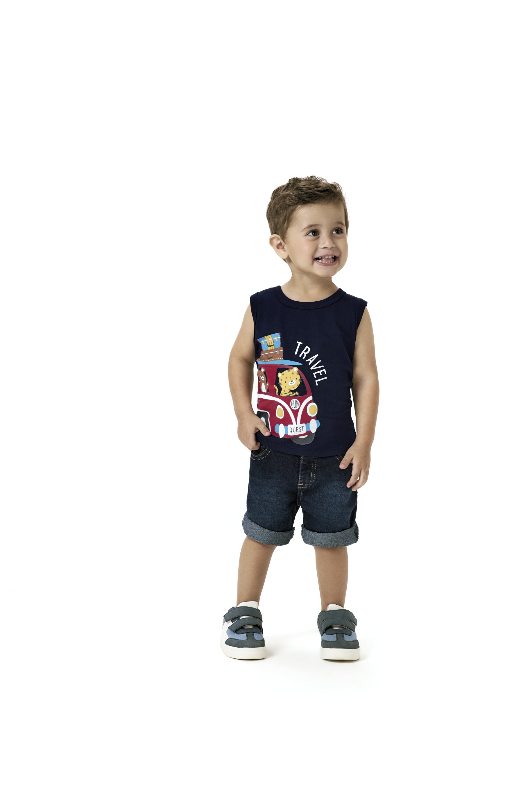Camiseta infantil roja con estampado “Esqueleto Animales Travel” (tallas 1T‑8T)