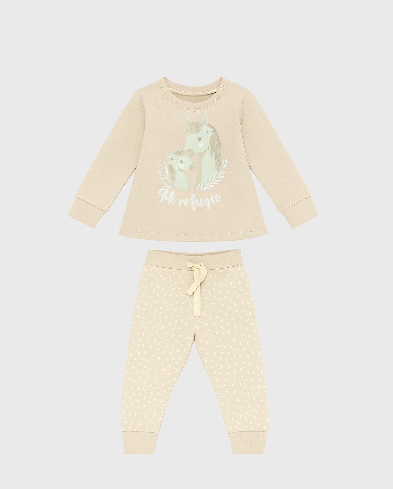 Pijama Pantalón Manga larga Caballos Beige