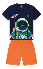 Conjunto Niño Astronauta y Bermuda Verano | Travesuras naranja