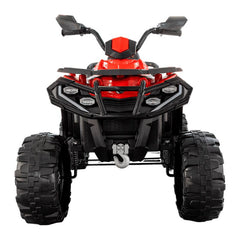 Detalle del motor 12V y sistema de sonido de la cuatrimoto Warrior roja