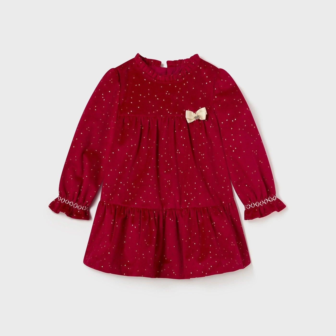 Vestido Manga Larga Puntos Moño Terciopelo Rojo Mayoral