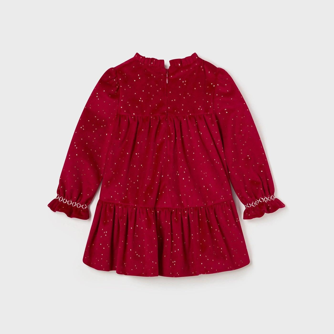 Vestido Manga Larga Puntos Moño Terciopelo Rojo Mayoral Cremallera