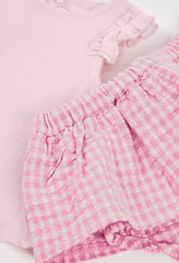 Conjunto Short Cuadros Rosa Boboli estilo