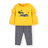 Conjunto 2 Piezas Buso Manga Larga Perrito Puntos Amarillo