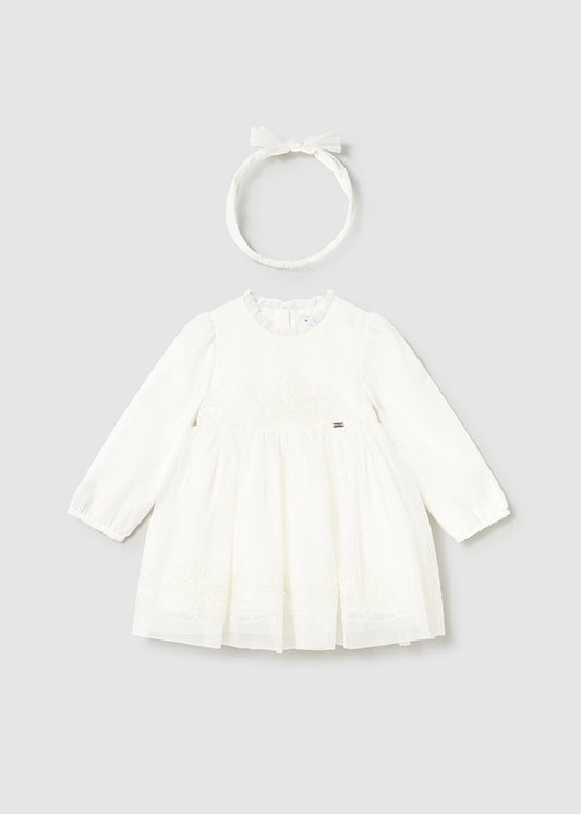 Vestido con Balaca Ceremonia Tul Bordado Blanco Mayoral