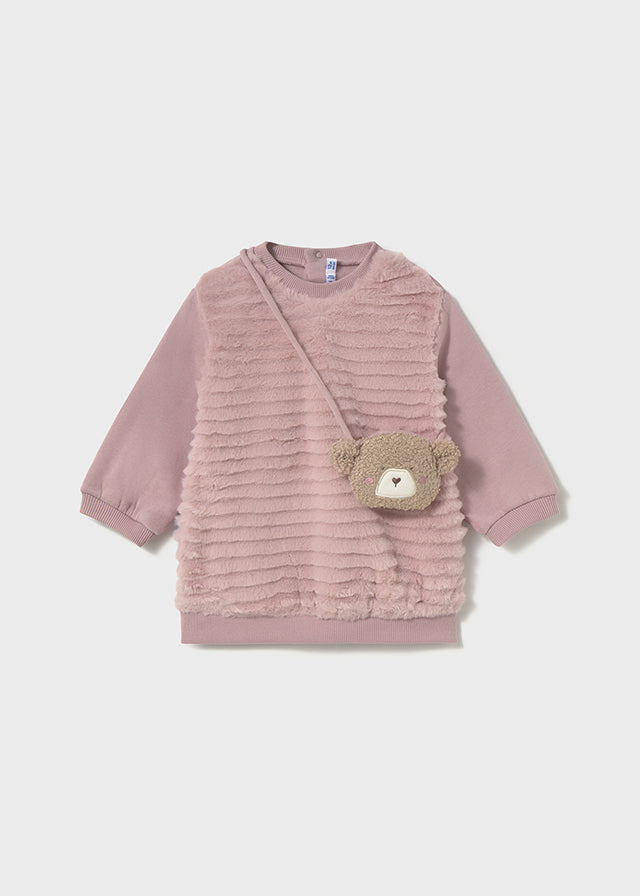 Vestido Manga Larga Peluche con Bolso Rosa Mayoral