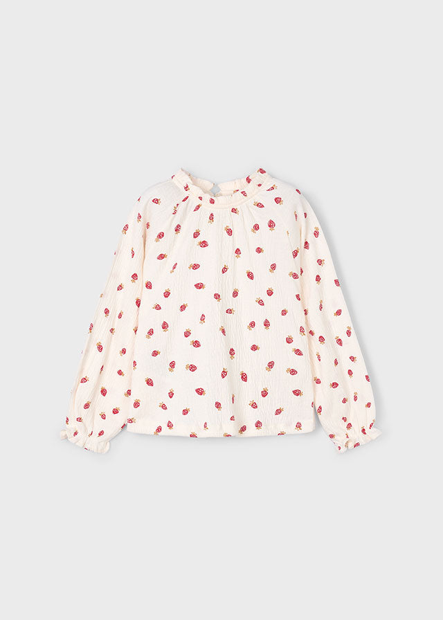 Blusa Manga Larga Fresas Mayoral Beige