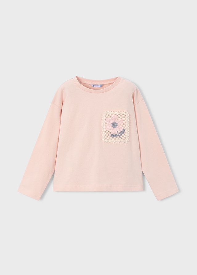 Blusa Bolsillo Crochet Rosa Mayoral