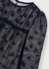 Vestido Tul Flores Azul Mayoral Detalle