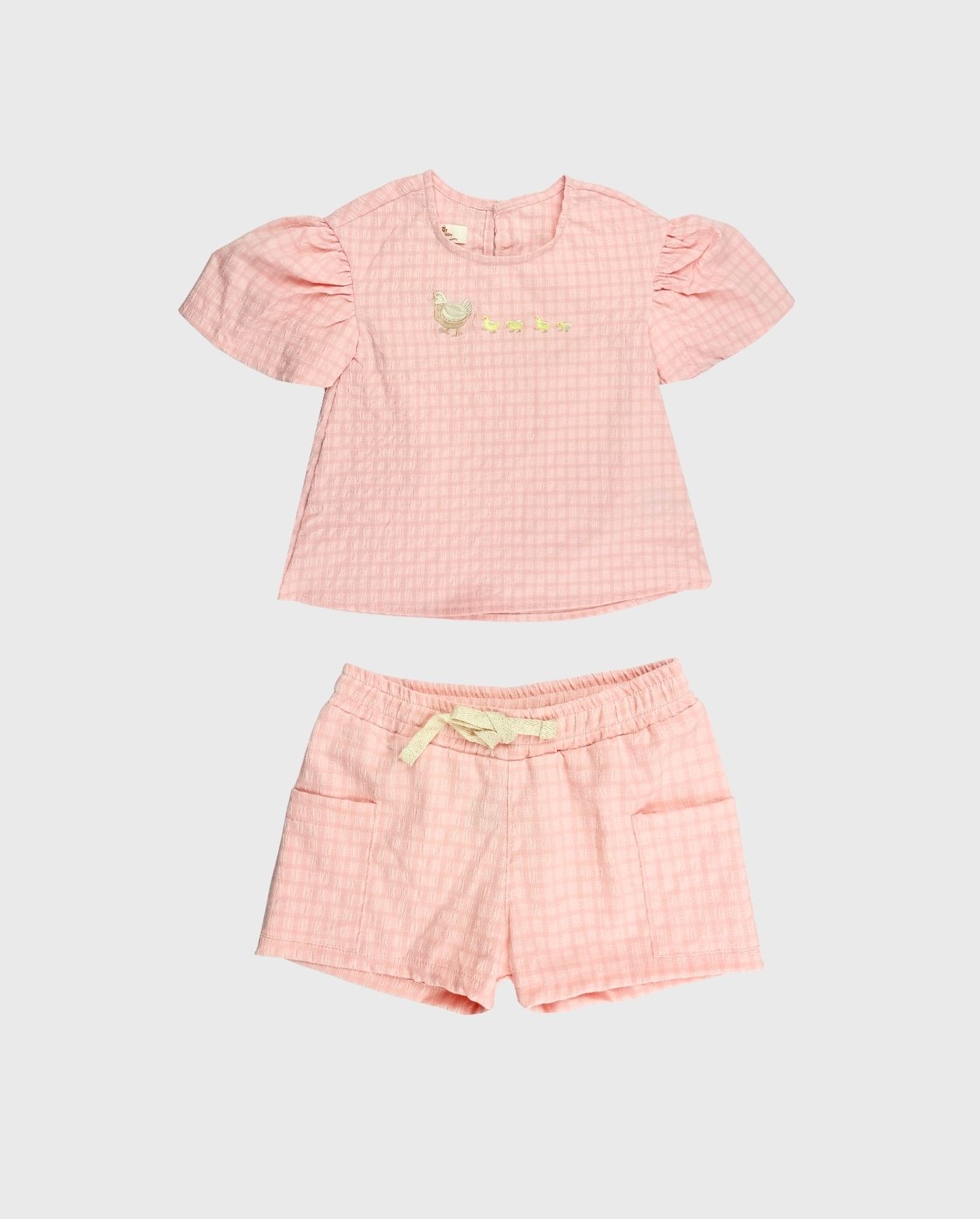 Conjunto Short Detalle Bordado Rosa