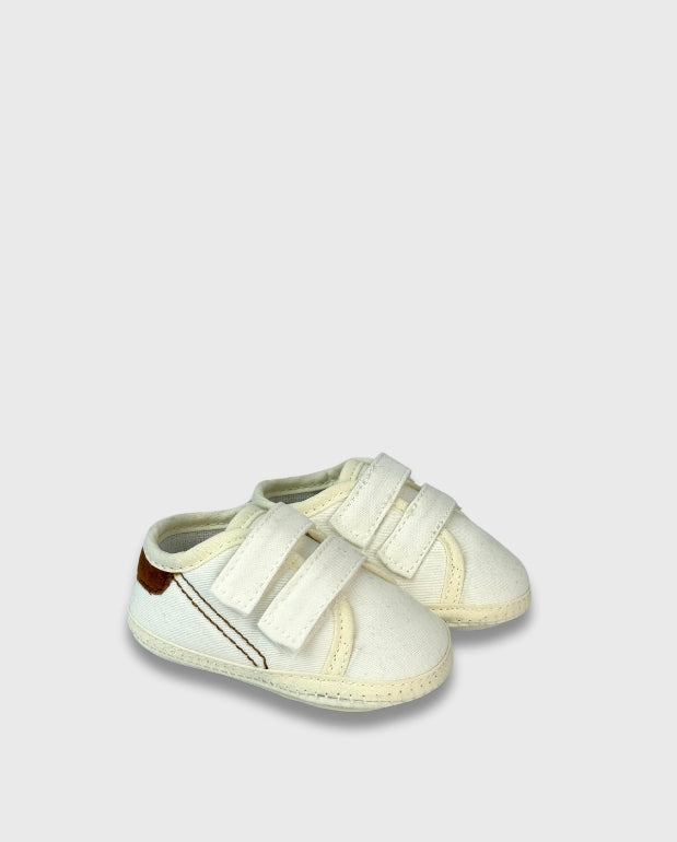 Tenis Sin Suela Velcro Blanco Detalle Café Melosos