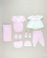 Set Primer Dia Bordado Corazón Estrellas Rosa