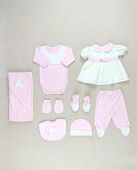 Set Primer Dia Bordado Corazón Estrellas Rosa