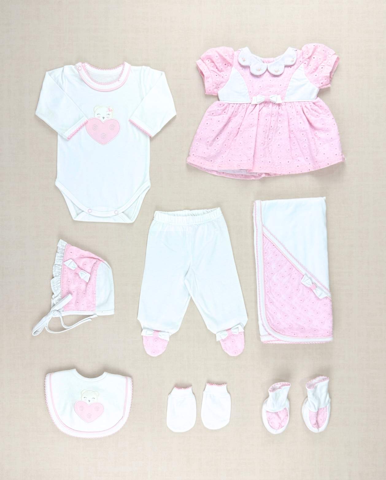 Set Primer Día Moño Calado Rosa