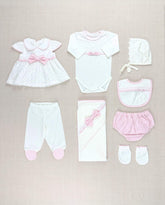 Set Primer Dia Blusita Moño y Cuello Rosa