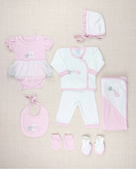 Set Primer Dia Bordado Tull Bordado Rosa