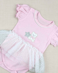 Set Primer Dia Bordado Tull Bordado Rosa Pink