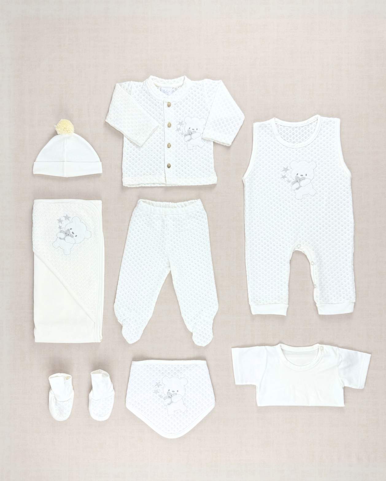 Set Primer Dia Bordado Oso Blanco