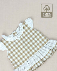 Set Primer Dia Cuadros Beige Algodón