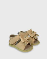 Sandalias Sin Suela Beige Moño Dorado Melosos