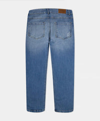 Vista frontal de pantalón denim infantil azul claro