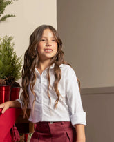 Camisa blanca de niña manga larga con moño trasero