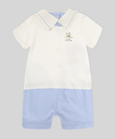 Mameluco azul y marfil con bordado de osito para bebé