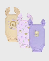 Set 3 Bodys Detalle Oso Bebé Niña Morado Lila