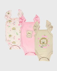 Set 3 Bodys Detalle Oso Bebé Niña Rosado Pink