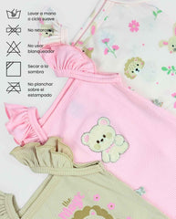Set 3 Bodys Detalle Oso Bebé Niña Cuidados