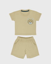 Conjunto Bermuda Bordado Oso Beige