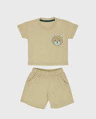 Conjunto Bermuda Bordado Oso Beige