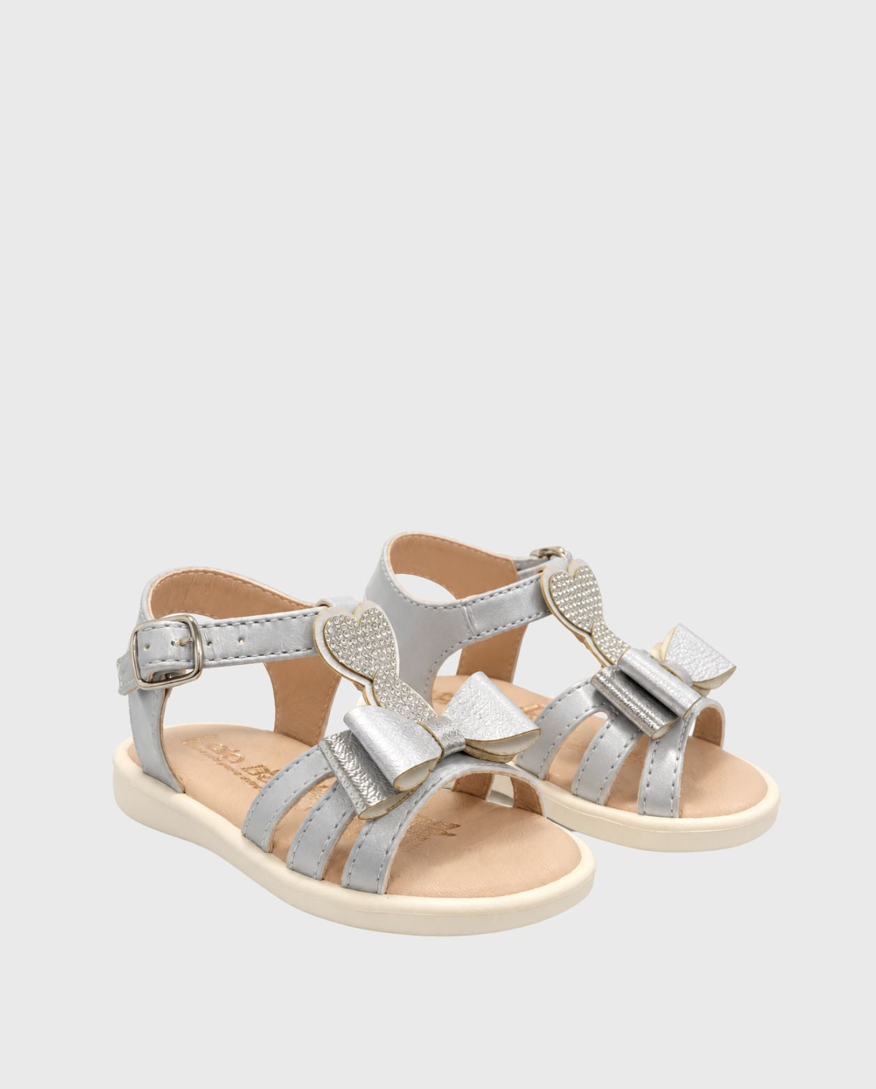 Sandalias Moño Corazones Plateado
