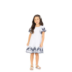 Vestido Lino Volantes Bordados Blanco