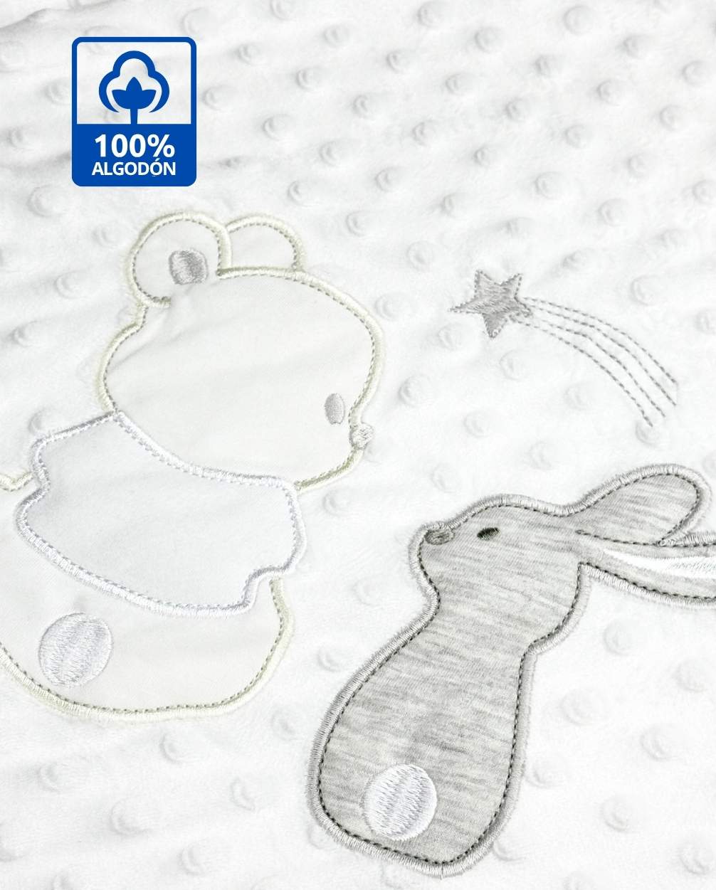 Cobija Burbuja Blanca Bordado Surtido Detalle