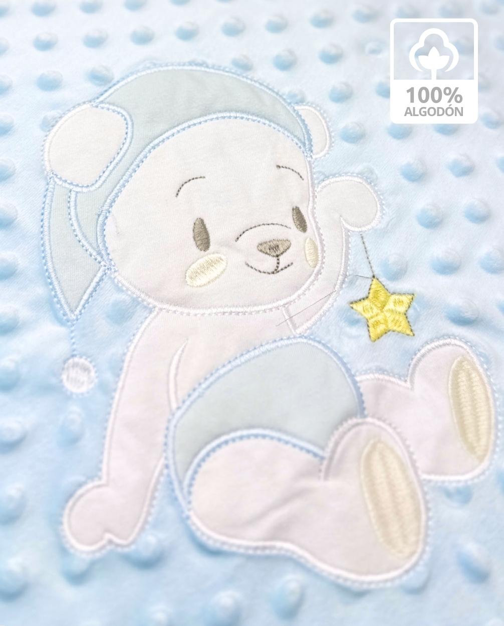 Cobija Burbuja Celeste Bordado Surtido Detalle