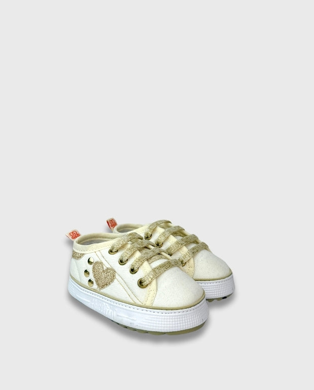 Tenis Niña Glitter Corazón Dorado Huellitas