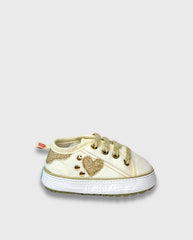 Tenis Niña Glitter Corazón Dorado Huellitas Brillo