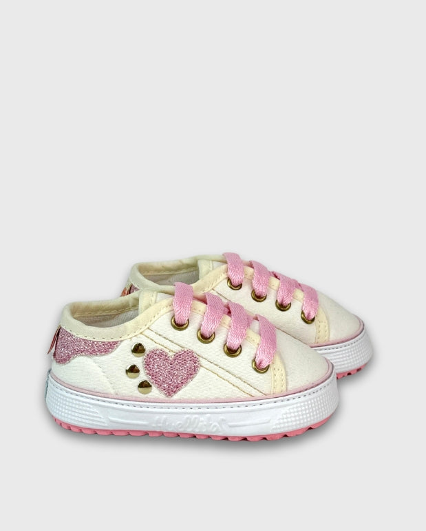 Tenis Niña Glitter Corazón Rosa