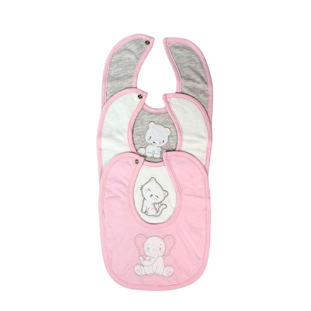 Set 3 Piezas Baberos Bordados Rosa El Bebé Feliz